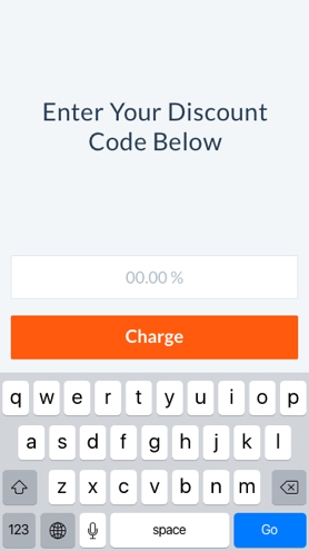app interface showing discount code entry